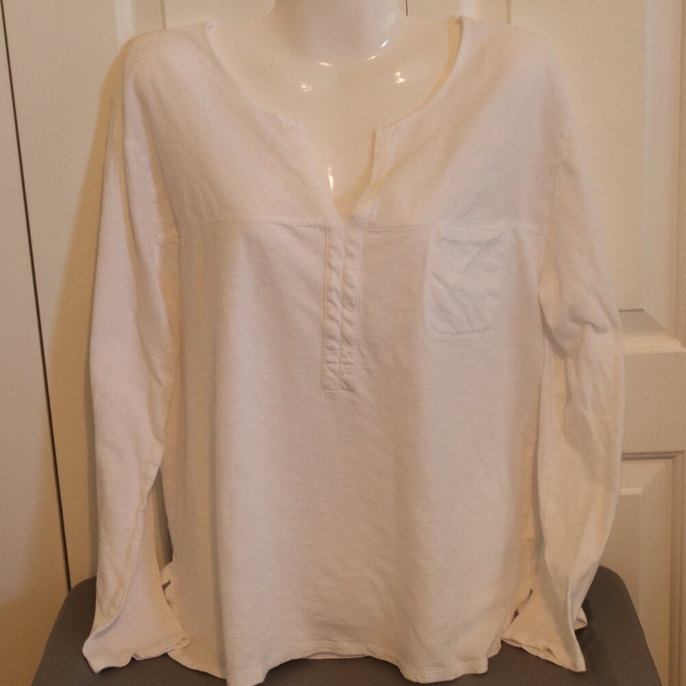 Gap Long Sleeve Optic White V-Neck Top Cotton/Modal Size XL Lightweight Casual